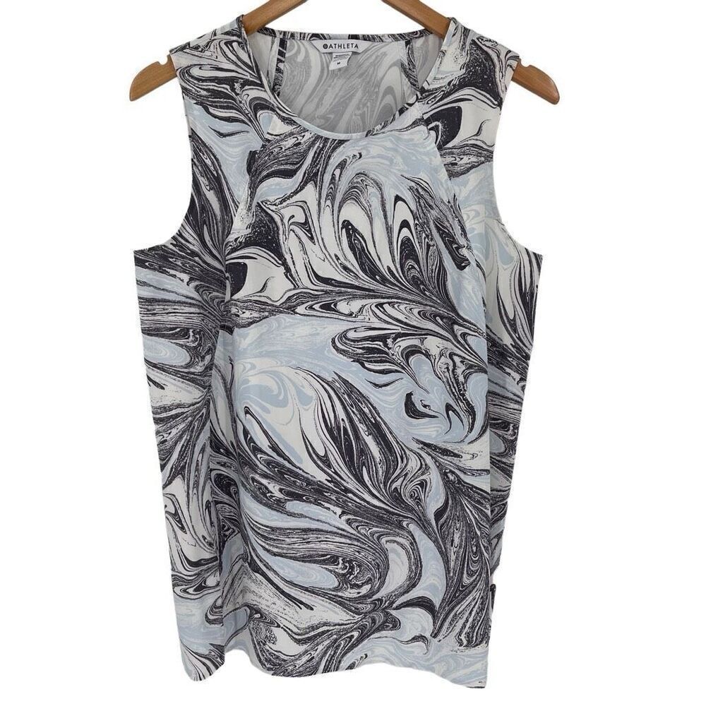 Athleta Refined Zephyr Tank Top Stretch White‎ Grey Women Medium Travel Commute